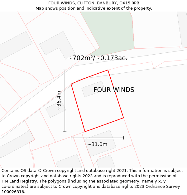 FOUR WINDS, CLIFTON, BANBURY, OX15 0PB: Plot and title map