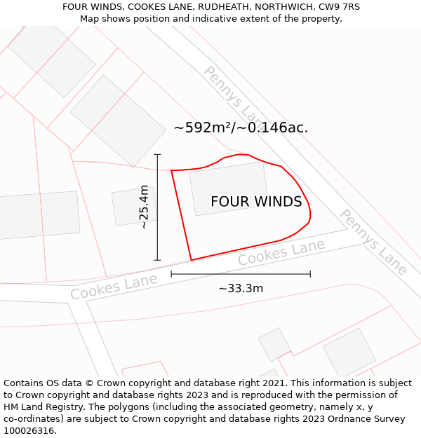 FOUR WINDS, COOKES LANE, RUDHEATH, NORTHWICH, CW9 7RS: Plot and title map