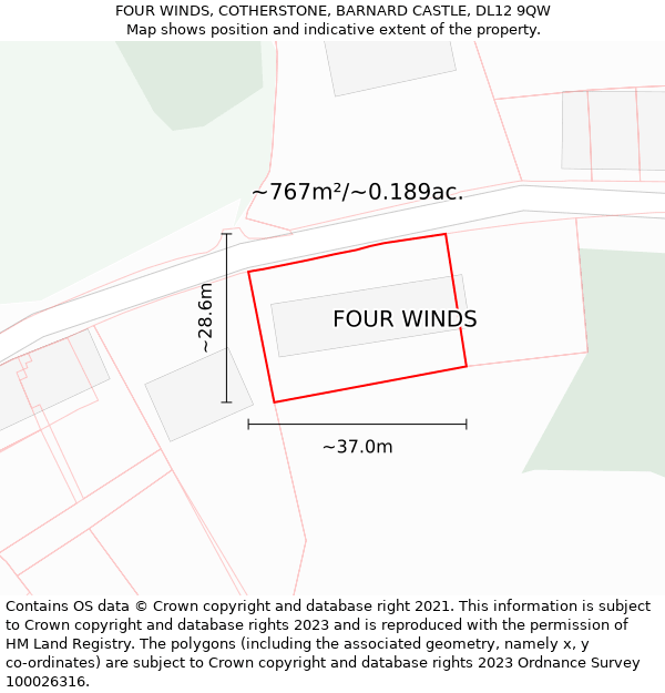 FOUR WINDS, COTHERSTONE, BARNARD CASTLE, DL12 9QW: Plot and title map