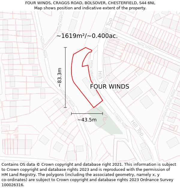 FOUR WINDS, CRAGGS ROAD, BOLSOVER, CHESTERFIELD, S44 6NL: Plot and title map