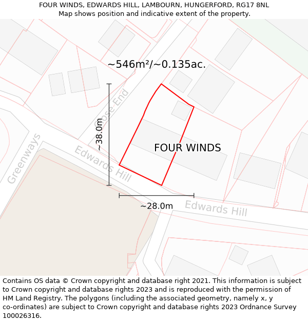 FOUR WINDS, EDWARDS HILL, LAMBOURN, HUNGERFORD, RG17 8NL: Plot and title map