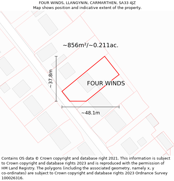 FOUR WINDS, LLANGYNIN, CARMARTHEN, SA33 4JZ: Plot and title map