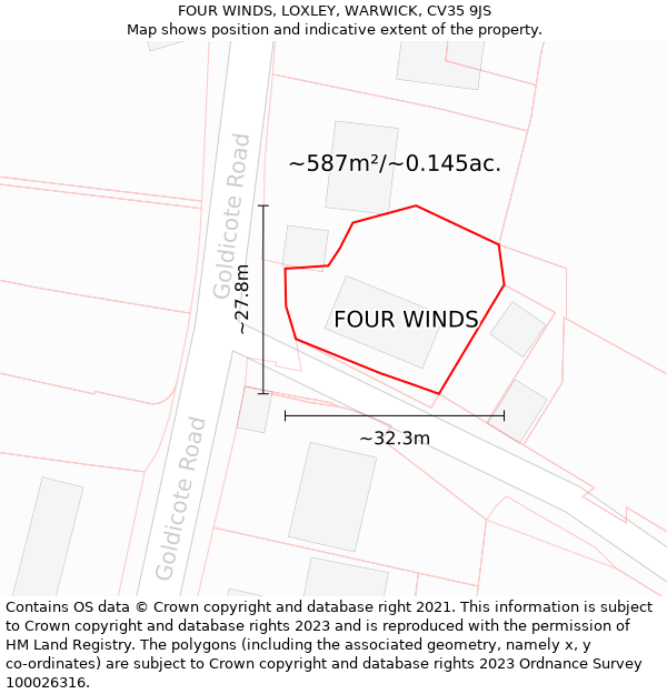 FOUR WINDS, LOXLEY, WARWICK, CV35 9JS: Plot and title map