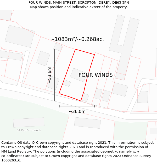 FOUR WINDS, MAIN STREET, SCROPTON, DERBY, DE65 5PN: Plot and title map