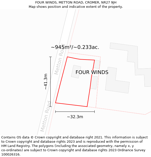 FOUR WINDS, METTON ROAD, CROMER, NR27 9JH: Plot and title map