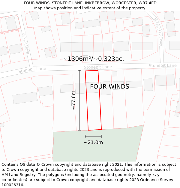 FOUR WINDS, STONEPIT LANE, INKBERROW, WORCESTER, WR7 4ED: Plot and title map