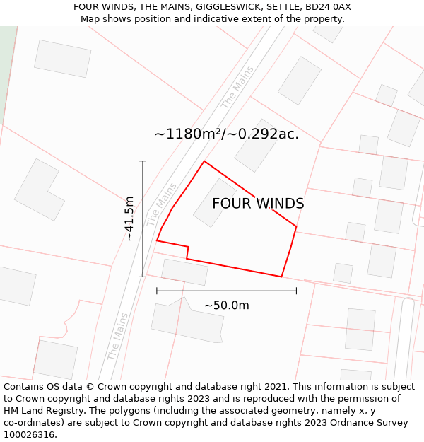 FOUR WINDS, THE MAINS, GIGGLESWICK, SETTLE, BD24 0AX: Plot and title map