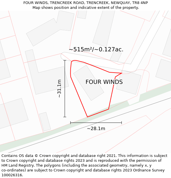 FOUR WINDS, TRENCREEK ROAD, TRENCREEK, NEWQUAY, TR8 4NP: Plot and title map