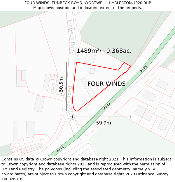 FOUR WINDS, TUNBECK ROAD, WORTWELL, HARLESTON, IP20 0HP: Plot and title map