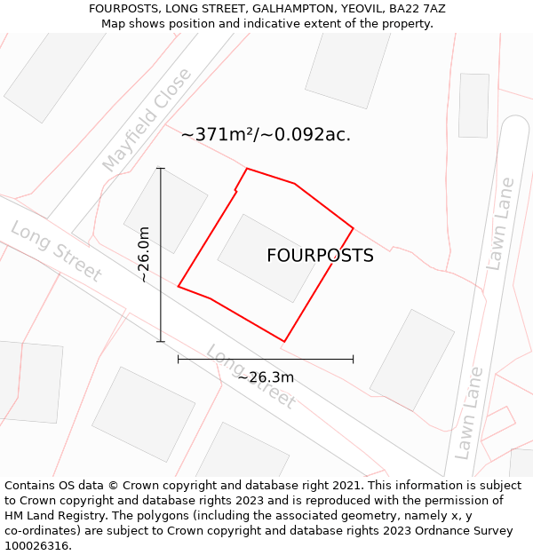 FOURPOSTS, LONG STREET, GALHAMPTON, YEOVIL, BA22 7AZ: Plot and title map