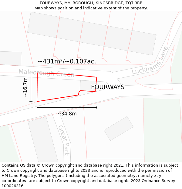 FOURWAYS, MALBOROUGH, KINGSBRIDGE, TQ7 3RR: Plot and title map