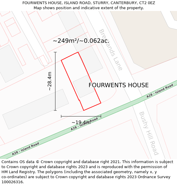FOURWENTS HOUSE, ISLAND ROAD, STURRY, CANTERBURY, CT2 0EZ: Plot and title map