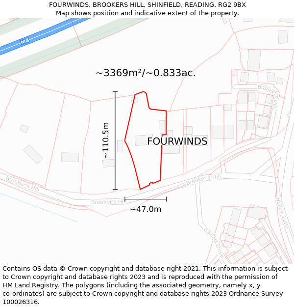 FOURWINDS, BROOKERS HILL, SHINFIELD, READING, RG2 9BX: Plot and title map