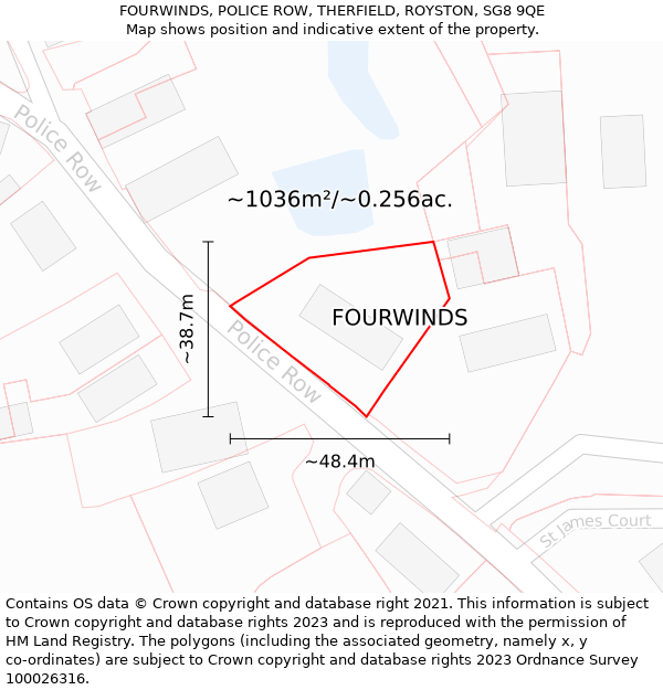 FOURWINDS, POLICE ROW, THERFIELD, ROYSTON, SG8 9QE: Plot and title map