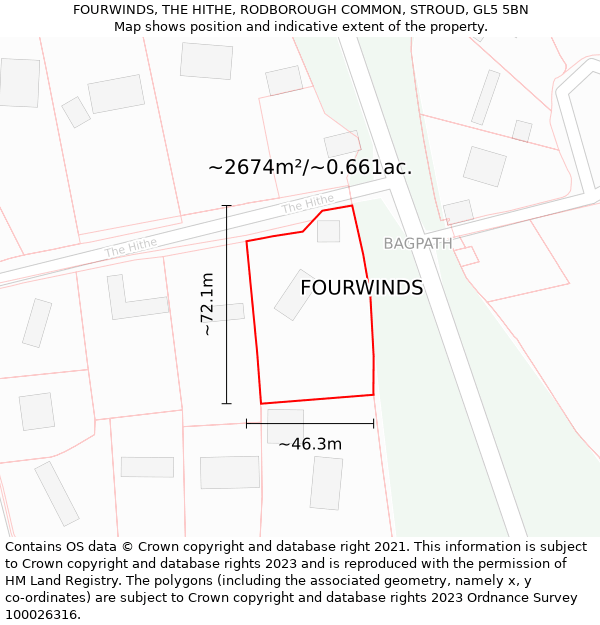 FOURWINDS, THE HITHE, RODBOROUGH COMMON, STROUD, GL5 5BN: Plot and title map