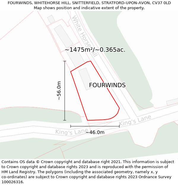 FOURWINDS, WHITEHORSE HILL, SNITTERFIELD, STRATFORD-UPON-AVON, CV37 0LD: Plot and title map