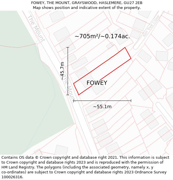 FOWEY, THE MOUNT, GRAYSWOOD, HASLEMERE, GU27 2EB: Plot and title map