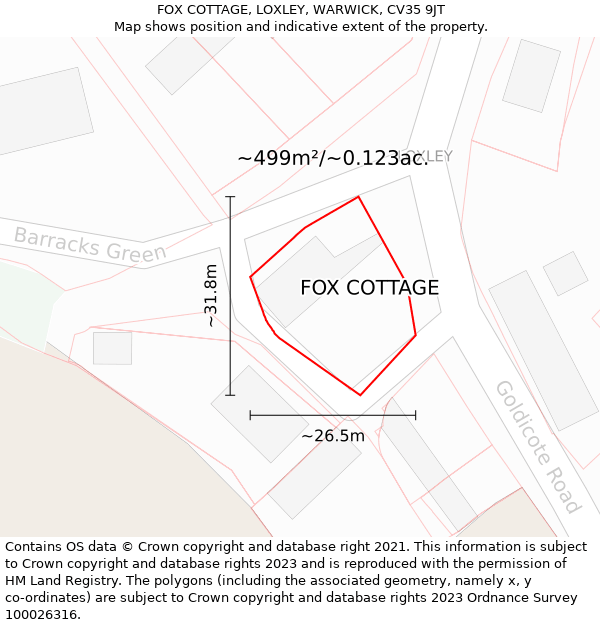 FOX COTTAGE, LOXLEY, WARWICK, CV35 9JT: Plot and title map