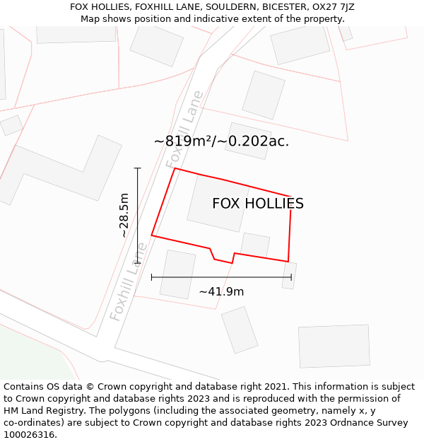 FOX HOLLIES, FOXHILL LANE, SOULDERN, BICESTER, OX27 7JZ: Plot and title map