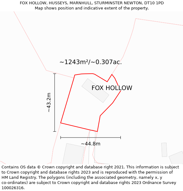 FOX HOLLOW, HUSSEYS, MARNHULL, STURMINSTER NEWTON, DT10 1PD: Plot and title map