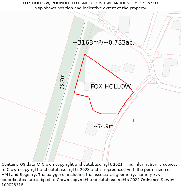 FOX HOLLOW, POUNDFIELD LANE, COOKHAM, MAIDENHEAD, SL6 9RY: Plot and title map