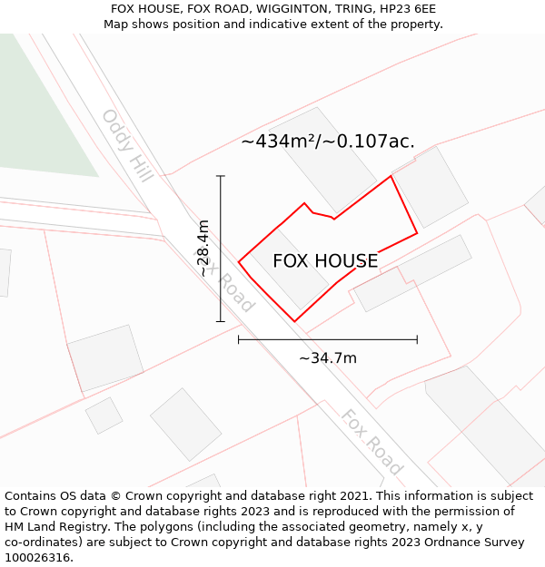 FOX HOUSE, FOX ROAD, WIGGINTON, TRING, HP23 6EE: Plot and title map