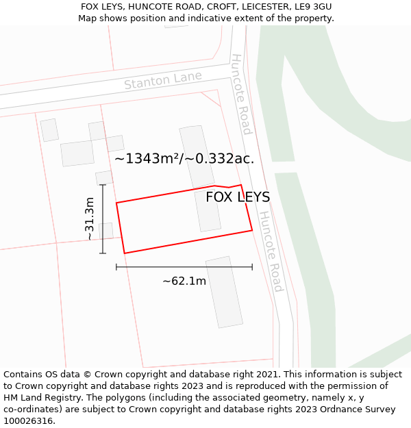 FOX LEYS, HUNCOTE ROAD, CROFT, LEICESTER, LE9 3GU: Plot and title map