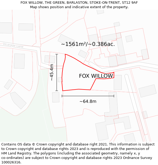 FOX WILLOW, THE GREEN, BARLASTON, STOKE-ON-TRENT, ST12 9AF: Plot and title map