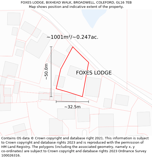 FOXES LODGE, BIXHEAD WALK, BROADWELL, COLEFORD, GL16 7EB: Plot and title map