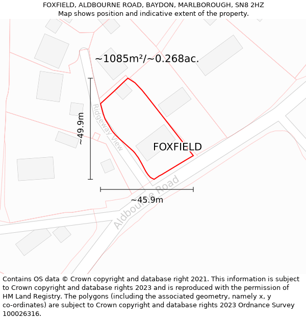 FOXFIELD, ALDBOURNE ROAD, BAYDON, MARLBOROUGH, SN8 2HZ: Plot and title map