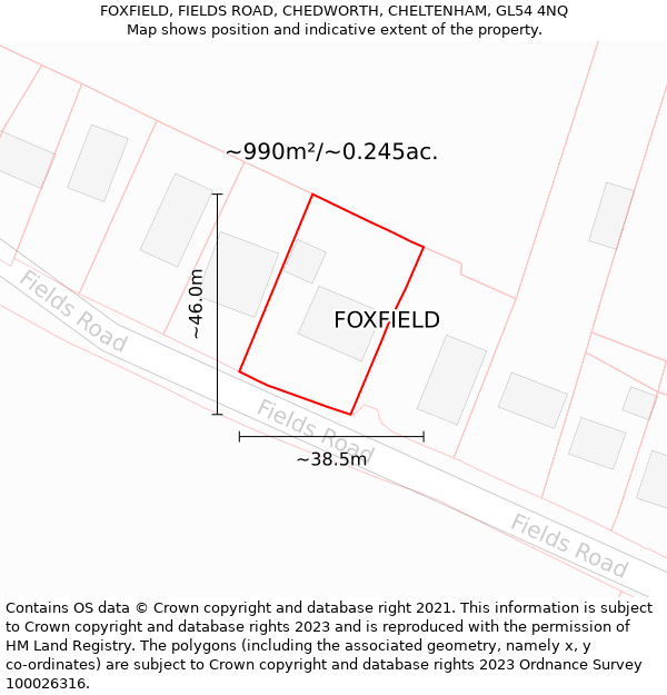 FOXFIELD, FIELDS ROAD, CHEDWORTH, CHELTENHAM, GL54 4NQ: Plot and title map