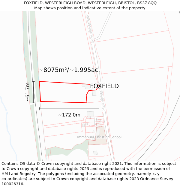 FOXFIELD, WESTERLEIGH ROAD, WESTERLEIGH, BRISTOL, BS37 8QQ: Plot and title map