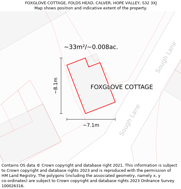 FOXGLOVE COTTAGE, FOLDS HEAD, CALVER, HOPE VALLEY, S32 3XJ: Plot and title map