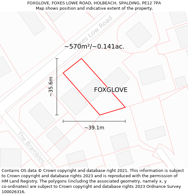 FOXGLOVE, FOXES LOWE ROAD, HOLBEACH, SPALDING, PE12 7PA: Plot and title map