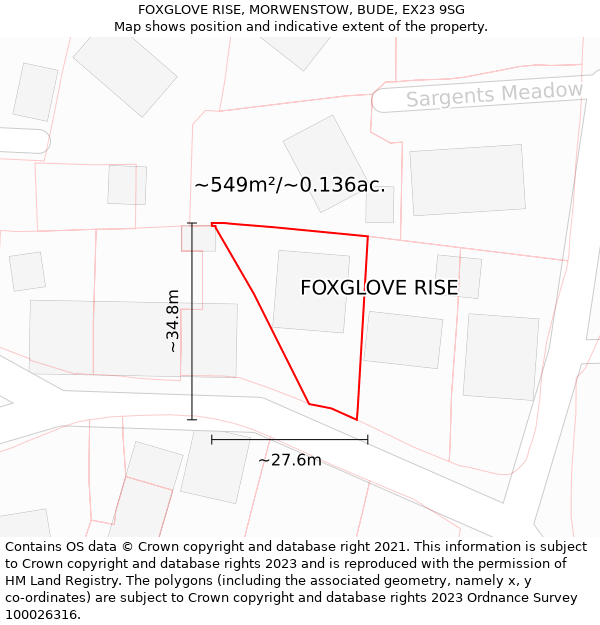 FOXGLOVE RISE, MORWENSTOW, BUDE, EX23 9SG: Plot and title map