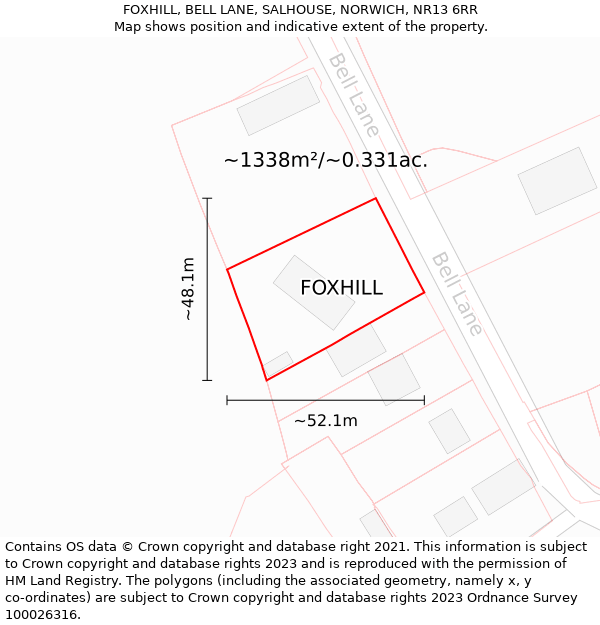 FOXHILL, BELL LANE, SALHOUSE, NORWICH, NR13 6RR: Plot and title map