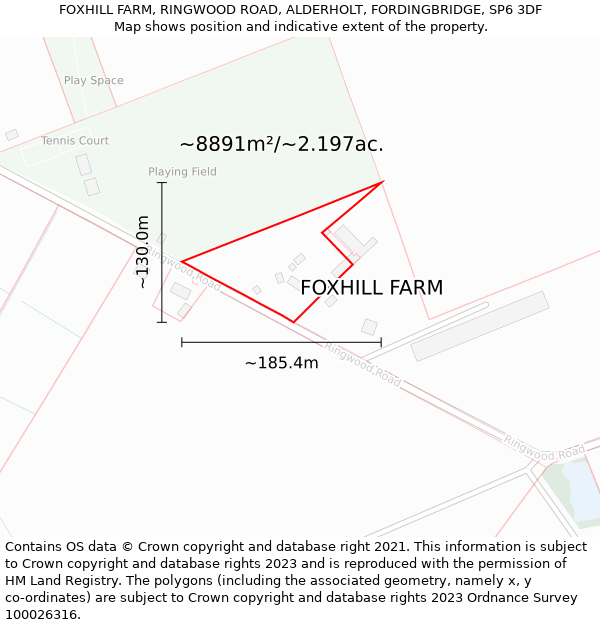 FOXHILL FARM, RINGWOOD ROAD, ALDERHOLT, FORDINGBRIDGE, SP6 3DF: Plot and title map