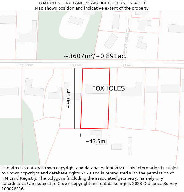 FOXHOLES, LING LANE, SCARCROFT, LEEDS, LS14 3HY: Plot and title map