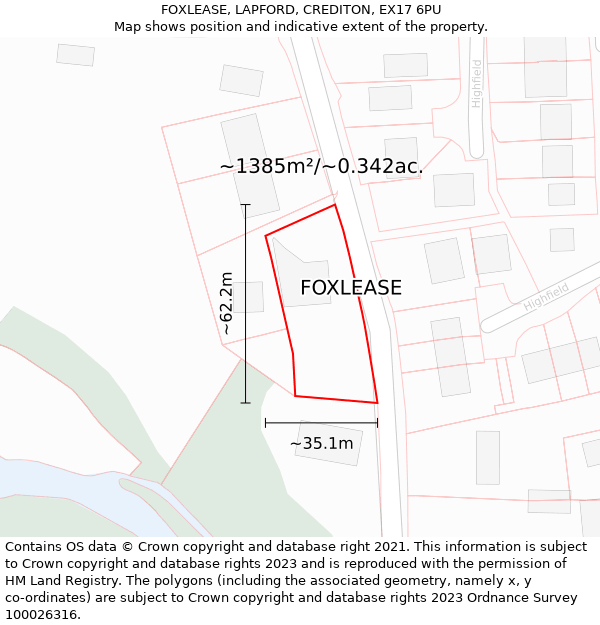 FOXLEASE, LAPFORD, CREDITON, EX17 6PU: Plot and title map