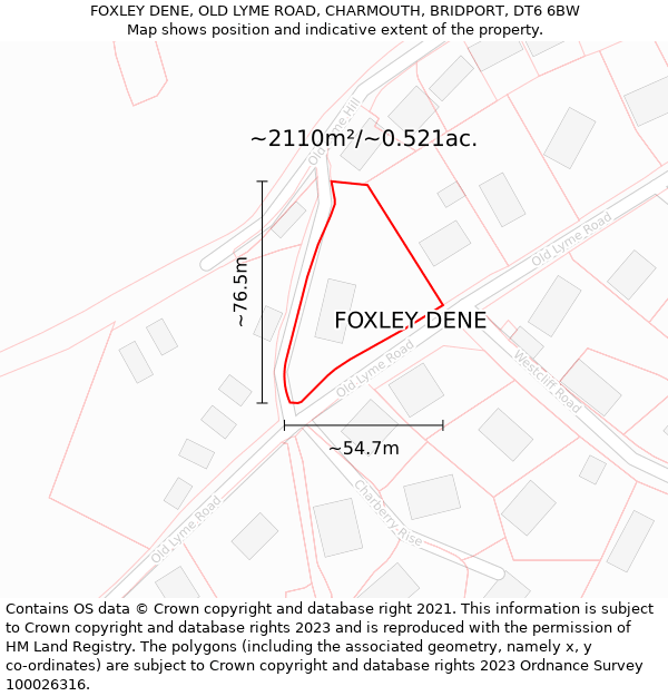 FOXLEY DENE, OLD LYME ROAD, CHARMOUTH, BRIDPORT, DT6 6BW: Plot and title map