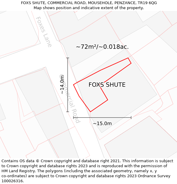 FOXS SHUTE, COMMERCIAL ROAD, MOUSEHOLE, PENZANCE, TR19 6QG: Plot and title map