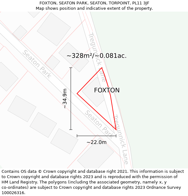 FOXTON, SEATON PARK, SEATON, TORPOINT, PL11 3JF: Plot and title map