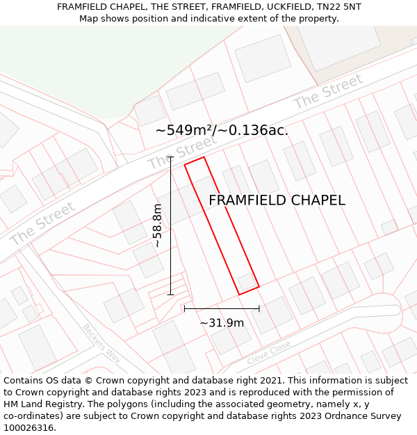 FRAMFIELD CHAPEL, THE STREET, FRAMFIELD, UCKFIELD, TN22 5NT: Plot and title map