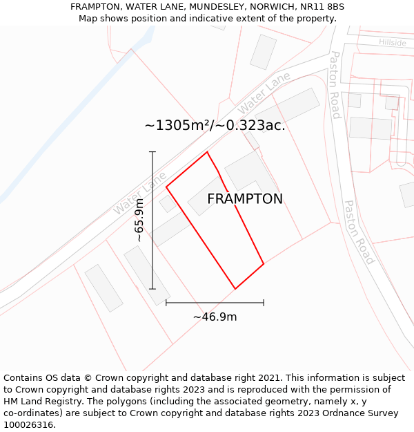 FRAMPTON, WATER LANE, MUNDESLEY, NORWICH, NR11 8BS: Plot and title map