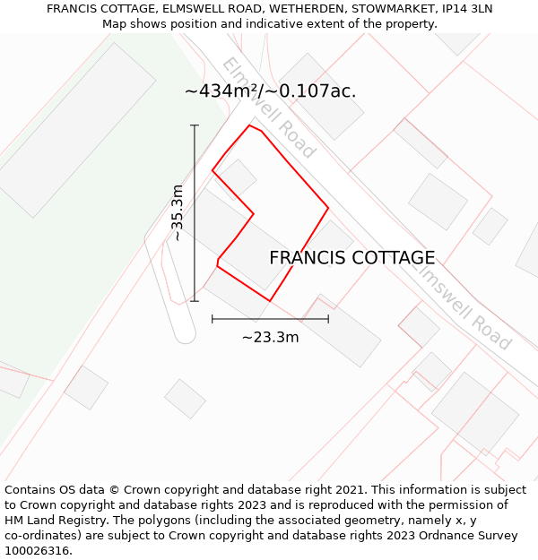 FRANCIS COTTAGE, ELMSWELL ROAD, WETHERDEN, STOWMARKET, IP14 3LN: Plot and title map