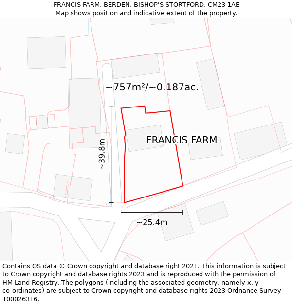 FRANCIS FARM, BERDEN, BISHOP'S STORTFORD, CM23 1AE: Plot and title map