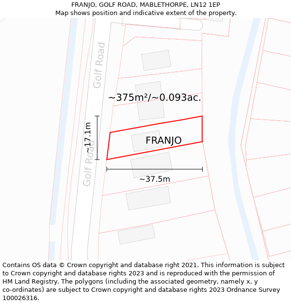 FRANJO, GOLF ROAD, MABLETHORPE, LN12 1EP: Plot and title map