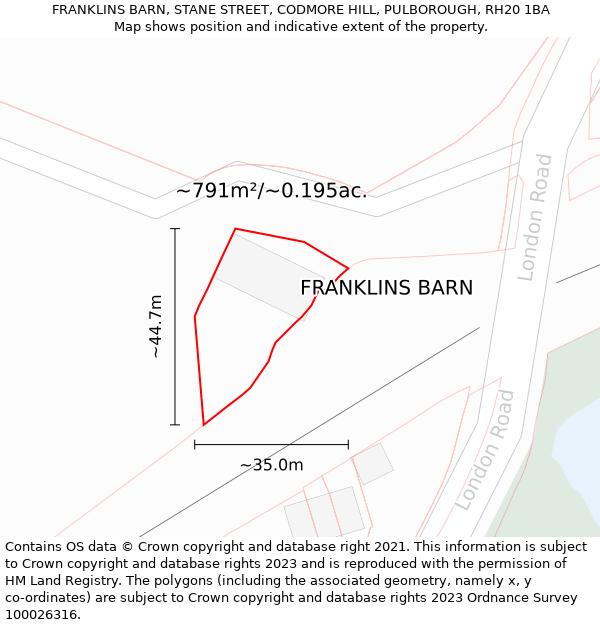 FRANKLINS BARN, STANE STREET, CODMORE HILL, PULBOROUGH, RH20 1BA: Plot and title map