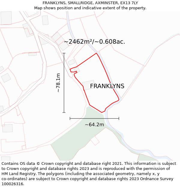 FRANKLYNS, SMALLRIDGE, AXMINSTER, EX13 7LY: Plot and title map