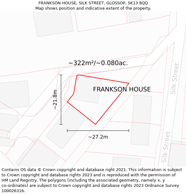 FRANKSON HOUSE, SILK STREET, GLOSSOP, SK13 8QQ: Plot and title map